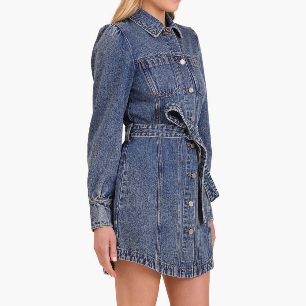 NWT Avec Les Filles denim dress long sleeve belted